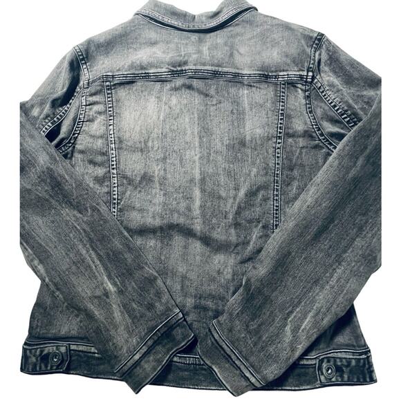 BKE DenimJacket Woman's Medium Black/Gray Distressed Buckle Collared jacket - Picture 3 of 10